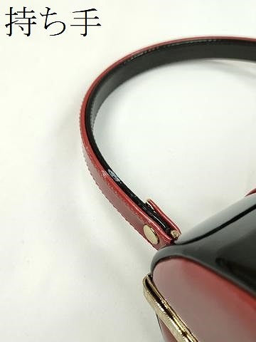 平和屋着物▼和装小物　和装バッグ　ハンドバッグ　振袖　エナメル　赤×黒　逸品　CABH2166ju