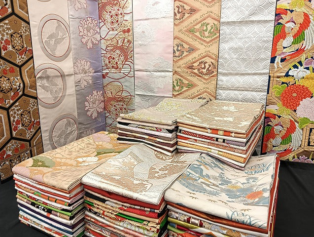 平和屋着物■袋帯 西陣 まとめて100点 鳳凰 向かい鶴 向かい尾長鳥 風景 花柄 楽器 七宝 佐賀錦 金銀糸 など 未使用品有 全て正絹 mmm1155