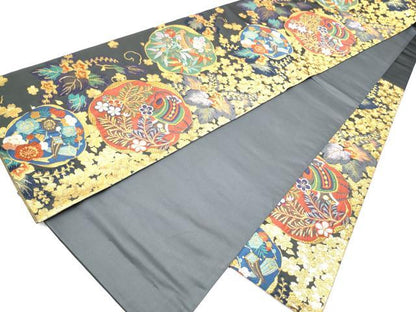 平和屋着物●六通柄袋帯　唐織　打ち出の小槌　草花文　金糸　正絹　逸品　CABI0104hy