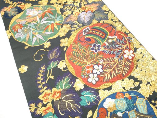平和屋着物●六通柄袋帯　唐織　打ち出の小槌　草花文　金糸　正絹　逸品　CABI0104hy