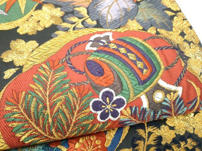 平和屋着物●六通柄袋帯　唐織　打ち出の小槌　草花文　金糸　正絹　逸品　CABI0104hy