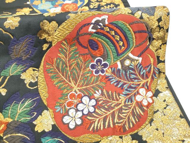 平和屋着物●六通柄袋帯　唐織　打ち出の小槌　草花文　金糸　正絹　逸品　CABI0104hy