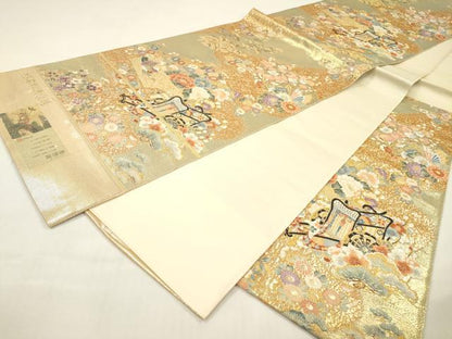 平和屋着物▼西陣　廣部商事謹製　六通柄袋帯　唐織　招宴松流水花　雅艶錦　金糸　証紙付き　正絹　逸品　未使用　DABG5295fe