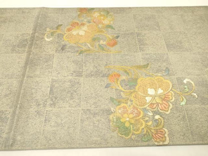 平和屋着物▼中国三大刺繍　スワトウ刺繍　汕頭刺繍　太鼓柄袋帯　更紗花唐草文　金彩　正絹　逸品　DABG5304fe
