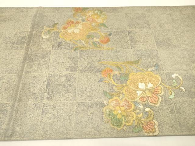 平和屋着物▼中国三大刺繍　スワトウ刺繍　汕頭刺繍　太鼓柄袋帯　更紗花唐草文　金彩　正絹　逸品　DABG5304fe
