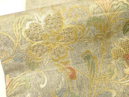 平和屋着物▼中国三大刺繍　スワトウ刺繍　汕頭刺繍　太鼓柄袋帯　更紗花唐草文　金彩　正絹　逸品　DABG5304fe