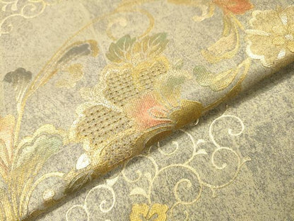平和屋着物▼中国三大刺繍　スワトウ刺繍　汕頭刺繍　太鼓柄袋帯　更紗花唐草文　金彩　正絹　逸品　DABG5304fe