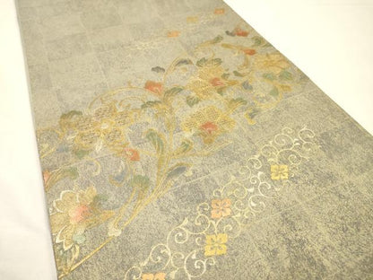平和屋着物▼中国三大刺繍　スワトウ刺繍　汕頭刺繍　太鼓柄袋帯　更紗花唐草文　金彩　正絹　逸品　DABG5304fe