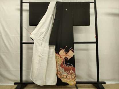 平和屋着物■豪華黒留袖　刺繍　束ね熨斗道長花文　暈し染め　金彩　正絹　逸品　DABG7665ya