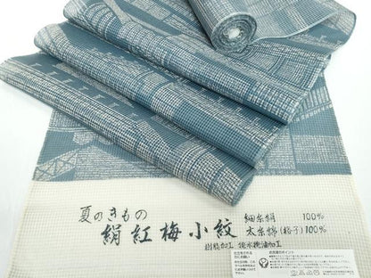 平和屋着物●極上　夏物　小紋・浴衣兼用　反物　着尺　絹紅梅　抽象文　逸品　未使用　DZAA12183kh6