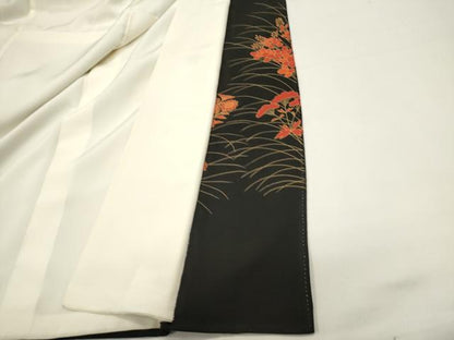 平和屋着物■豪華黒留袖　駒刺繍　草花文　金彩　正絹　逸品　DABG6835cd