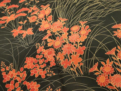 平和屋着物■豪華黒留袖　駒刺繍　草花文　金彩　正絹　逸品　DABG6835cd