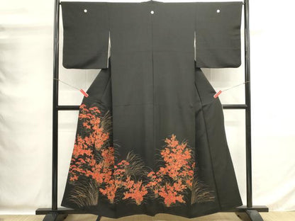 平和屋着物■豪華黒留袖　駒刺繍　草花文　金彩　正絹　逸品　DABG6835cd