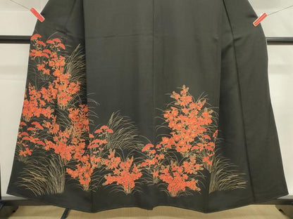 平和屋着物■豪華黒留袖　駒刺繍　草花文　金彩　正絹　逸品　DABG6835cd