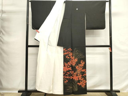 平和屋着物■豪華黒留袖　駒刺繍　草花文　金彩　正絹　逸品　DABG6835cd