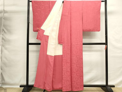 平和屋着物■上質な色無地　舞花地紋　薔薇色　正絹　逸品　DABG6867cd