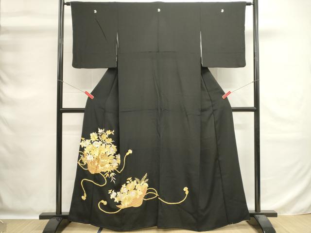 平和屋着物■豪華黒留袖　総刺繍　駒刺繍　花籠文　金銀糸　正絹　逸品　DABG6873cd