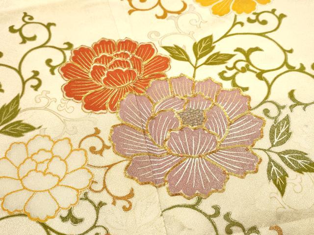 平和屋着物■訪問着　駒刺繍　牡丹唐草文　金彩　正絹　逸品　DABG6846cd