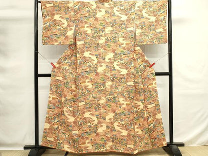 平和屋着物■上質な小紋　型染め　人物風景文　正絹　逸品　DABG6856cd