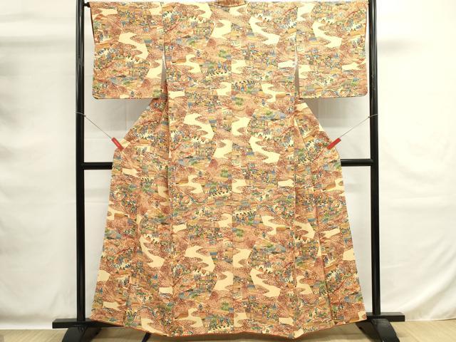 平和屋着物■上質な小紋　型染め　人物風景文　正絹　逸品　DABG6856cd