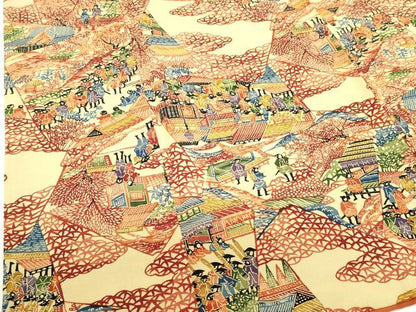 平和屋着物■上質な小紋　型染め　人物風景文　正絹　逸品　DABG6856cd