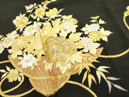 平和屋着物■豪華黒留袖　総刺繍　駒刺繍　花籠文　金銀糸　正絹　逸品　DABG6873cd