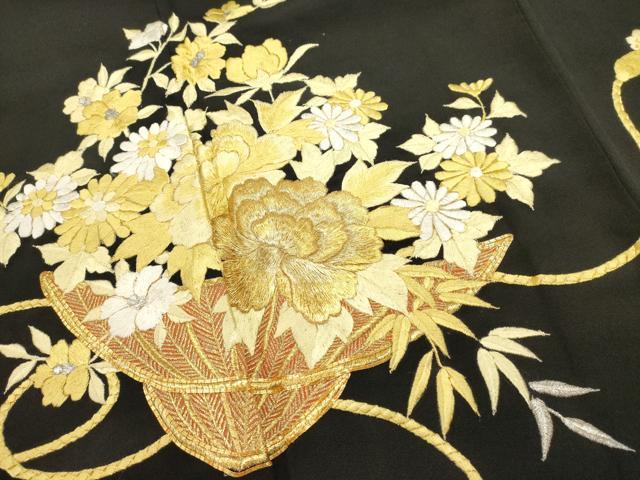平和屋着物■豪華黒留袖　総刺繍　駒刺繍　花籠文　金銀糸　正絹　逸品　DABG6873cd