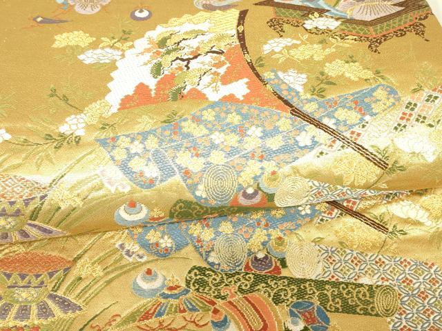 平和屋着物▼六通柄袋帯　瑞祥錦　建都千二百年　金糸　正絹　逸品　DABG0514az