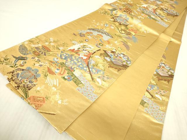 平和屋着物▼六通柄袋帯　瑞祥錦　建都千二百年　金糸　正絹　逸品　DABG0514az