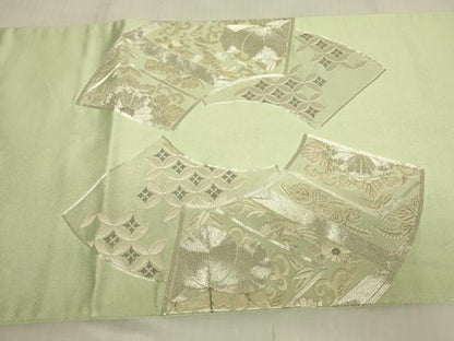 平和屋着物▼太鼓柄袋帯　駒刺繍　総刺繍　地紙吉祥花鳥文　銀糸　正絹　逸品　DABG0566az