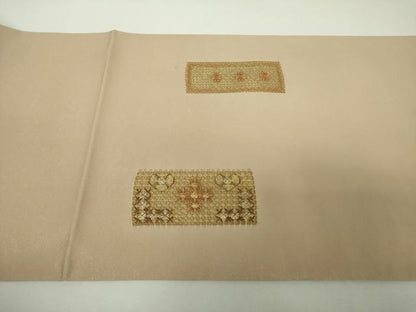 平和屋着物▼太鼓柄袋帯　ドロンワーク　花菱文　金彩　銀通し地　正絹　逸品　DABF7999ps
