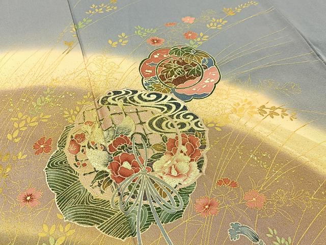 平和屋着物■訪問着　鏡裏花文　暈し染め　金彩　正絹　逸品　BAAX6322hj