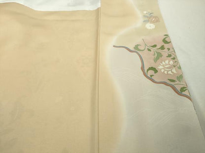 平和屋本店●極上　創業460年・千總　訪問着　駒刺繍　道長正倉院花文　浅黄色地　暈し染め　大丸扱い　逸品　DZAB4004kh6