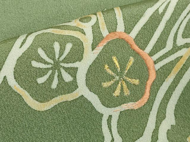 平和屋本店●極上　創業460年・千總　訪問着　刺繍　松竹梅　山葵色地　高島屋扱い　反端付き　逸品　未使用　DZAB6343kh6