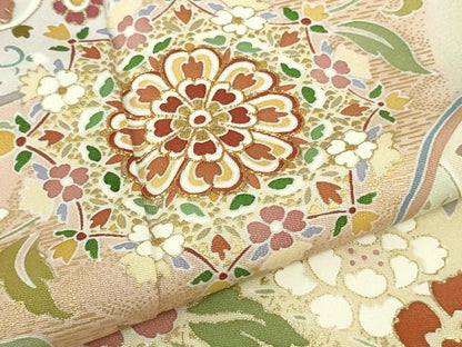 平和屋本店●極上　創業460年・千總　訪問着　駒刺繍　道長正倉院花文　浅黄色地　暈し染め　大丸扱い　逸品　DZAB4004kh6
