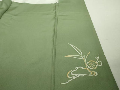 平和屋本店●極上　創業460年・千總　訪問着　刺繍　松竹梅　山葵色地　高島屋扱い　反端付き　逸品　未使用　DZAB6343kh6