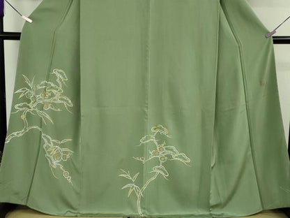 平和屋本店●極上　創業460年・千總　訪問着　刺繍　松竹梅　山葵色地　高島屋扱い　反端付き　逸品　未使用　DZAB6343kh6