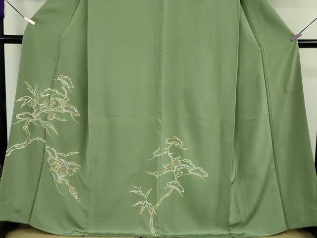 平和屋本店●極上　創業460年・千總　訪問着　刺繍　松竹梅　山葵色地　高島屋扱い　反端付き　逸品　未使用　DZAB6343kh6