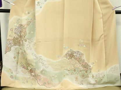 平和屋本店●極上　創業460年・千總　訪問着　駒刺繍　道長正倉院花文　浅黄色地　暈し染め　大丸扱い　逸品　DZAB4004kh6