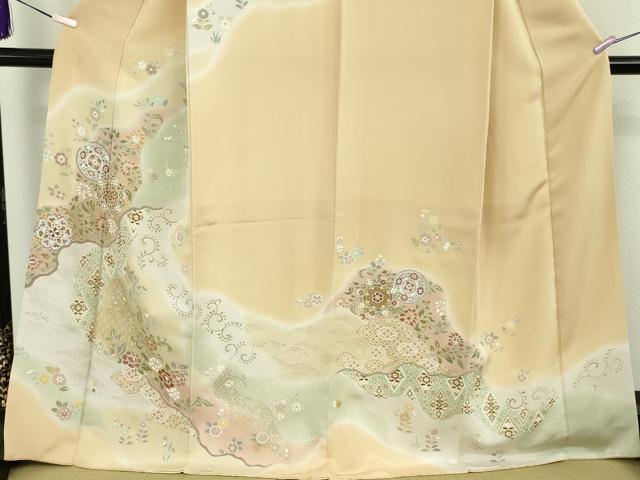 平和屋本店●極上　創業460年・千總　訪問着　駒刺繍　道長正倉院花文　浅黄色地　暈し染め　大丸扱い　逸品　DZAB4004kh6