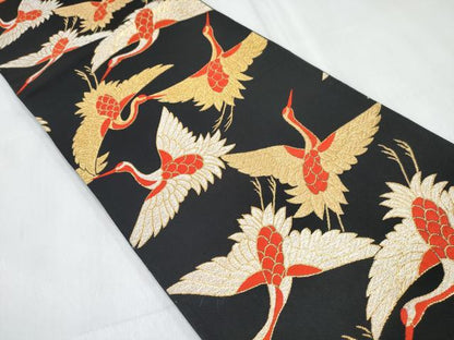 平和屋着物[]女の子　子供　全通柄袋帯　群れ鶴　黒地　金銀糸　逸品　DABE7481ma