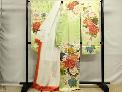平和屋着物■豪華振袖　駒刺繍　亀甲花文　牡丹　暈し染め　金彩　正絹　逸品　DABG6908cd