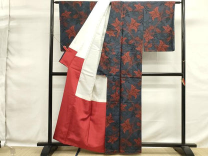 平和屋着物■上質な紬　更紗花文　正絹　逸品　未使用　DABG6913cd