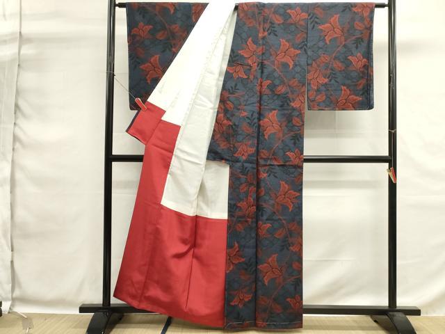 平和屋着物■上質な紬　更紗花文　正絹　逸品　未使用　DABG6913cd
