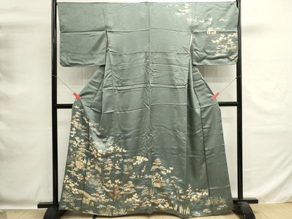 平和屋着物■訪問着　駒刺繍　流水花文　金彩　正絹　逸品　DABG6918cd