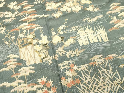 平和屋着物■訪問着　駒刺繍　流水花文　金彩　正絹　逸品　DABG6918cd