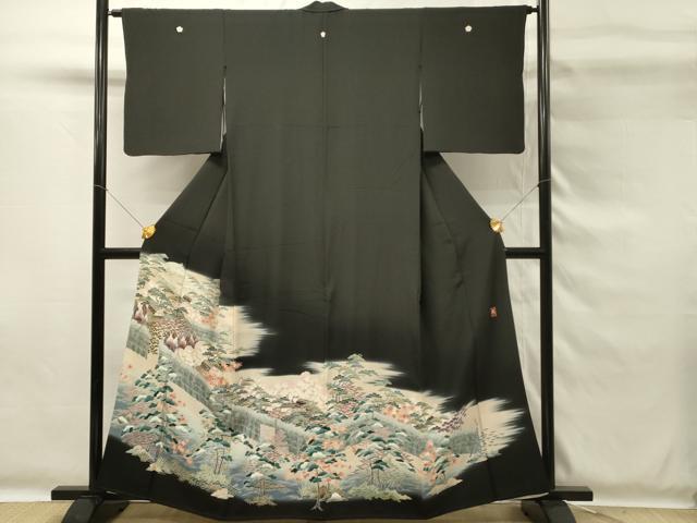 平和屋着物■豪華黒留袖　作家物　風景花文　暈し染め　正絹　逸品　DABG4262qp