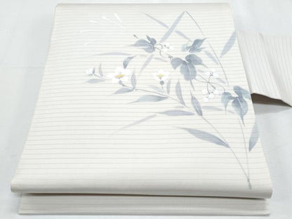 平和屋着物＊夏物　塩瀬　九寸名古屋帯　手描き　枝花文　正絹　逸品　CABH8199fb