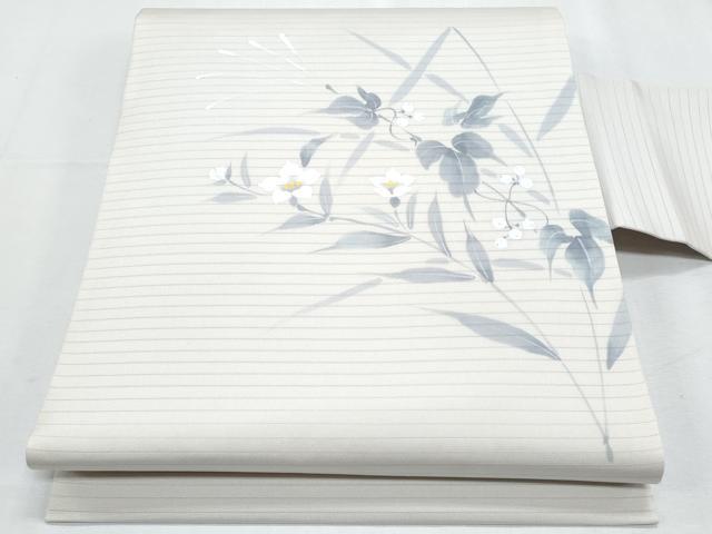 平和屋着物＊夏物　塩瀬　九寸名古屋帯　手描き　枝花文　正絹　逸品　CABH8199fb