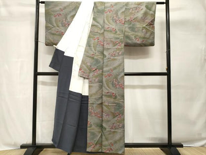 平和屋着物■上質な小紋　休み鳥流水花文　暈し染め　金彩　正絹　逸品　CABH8924ev